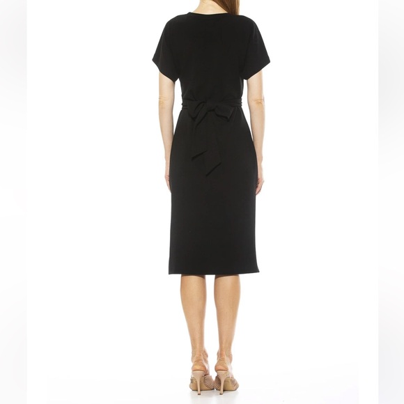 $225 Alexia Admor Black Ricki Midi Quiet Luxury tie Dress women size Medium - Picture 2 of 11